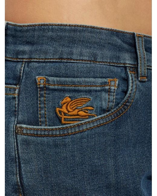 Etro Blue Pegaso-Embroidered Tapered Jeans for men