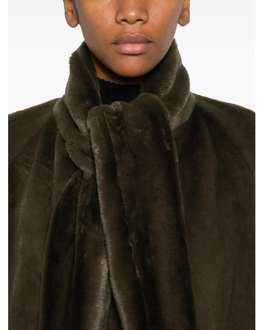 Parlor Green Scarf-Detail Faux-Fur Coat