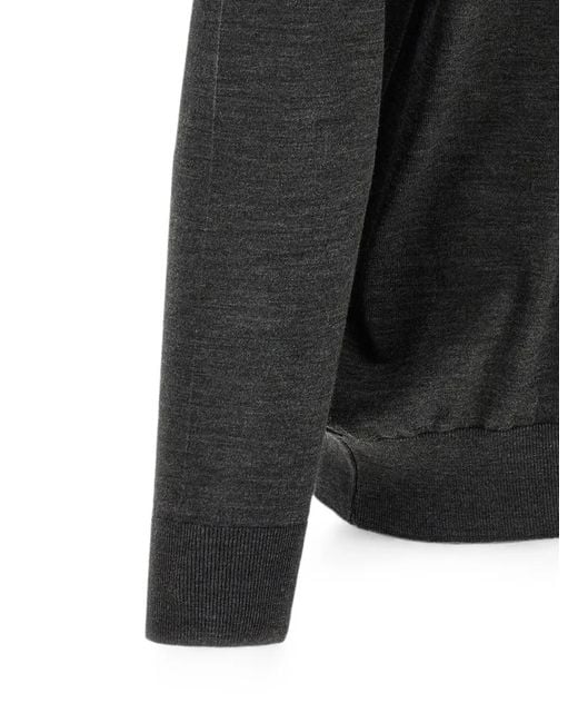 Kiton Gray Half-Zip Wool Polo Shirt for men