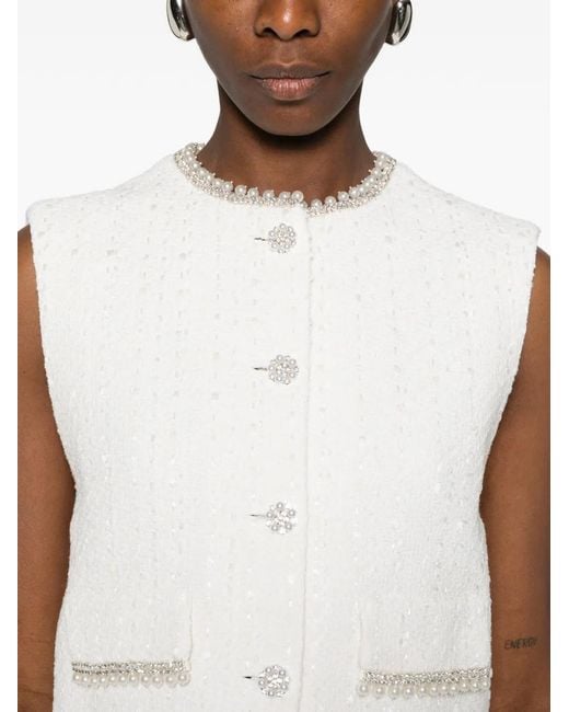 Maje White Tweed Vest With Pearl Trim