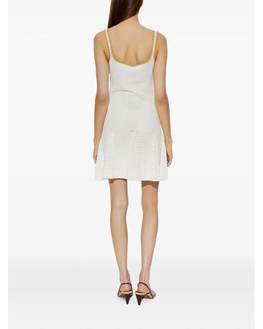 Casablanca White Crochet-Knit Logo-Patch Mini Dress