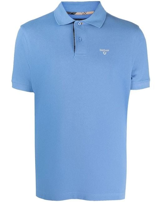 Barbour Blue Tartan-Trim Embroidered-Logo Polo Shirt for men