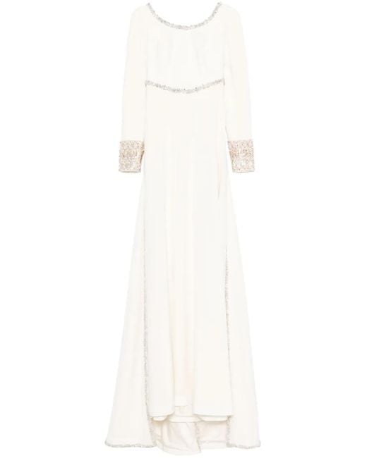 Dina Melwani ビジュートリム イブニングドレス White