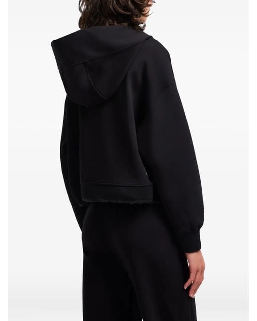 Emporio Armani Black Zip-Up Quilted-Hem Hoodie