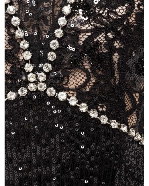 Nissa Black Sequin Lace Maxi Dress