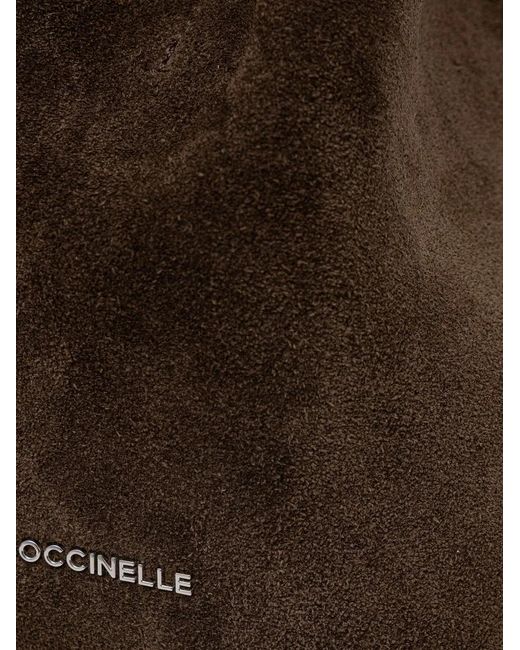 Coccinelle Brown Suede Logo-Plaque Tote Bag