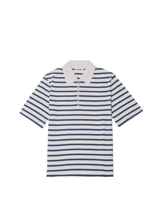 Jil Sander Blue Striped Half-Zip Polo Shirt for men
