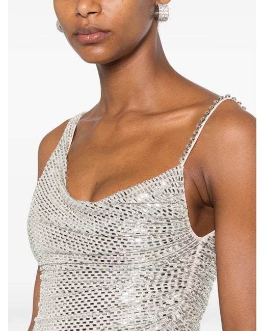 Self-Portrait White Rhinestone-Embellished Ruched Mini Dress