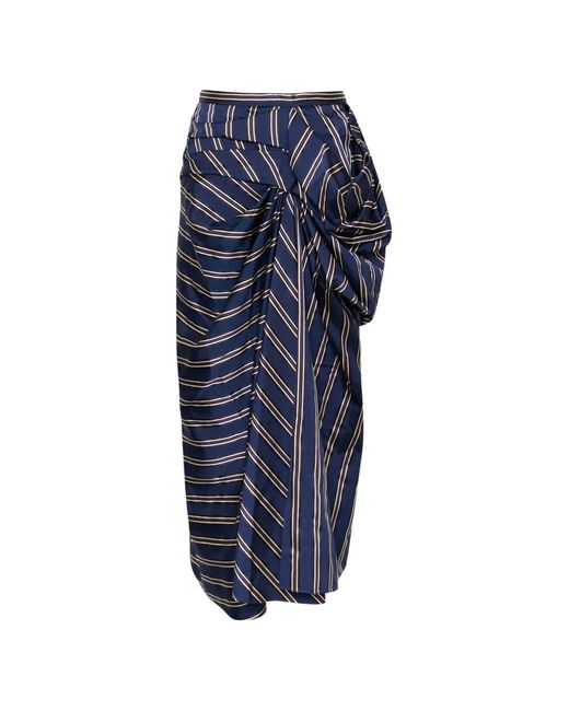 Biyan Blue Striped Draped Skirt