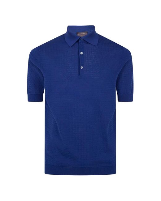 FILIPPO DE LAURENTIIS Blue Textured Polo Shirt for men