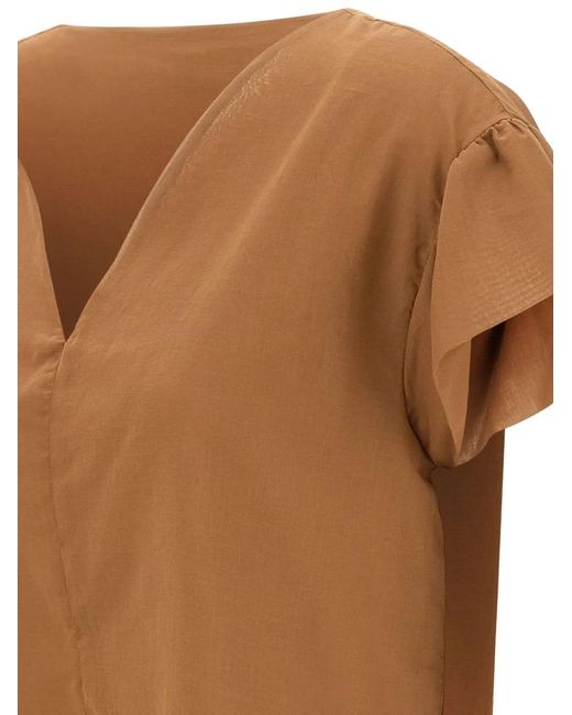 Kaos Brown V-Neck Ruffled Blouse
