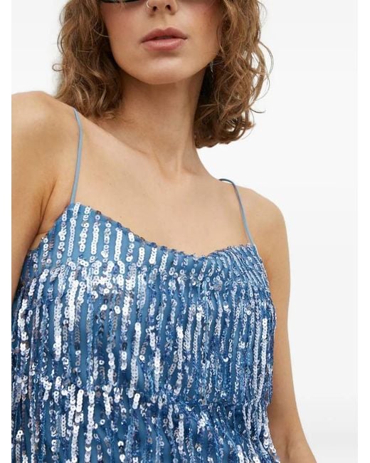 Samsøe & Samsøe Blue Sequin Fringed Top
