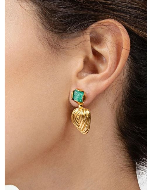 FENOMENA Metallic Shells Emerald Earrings