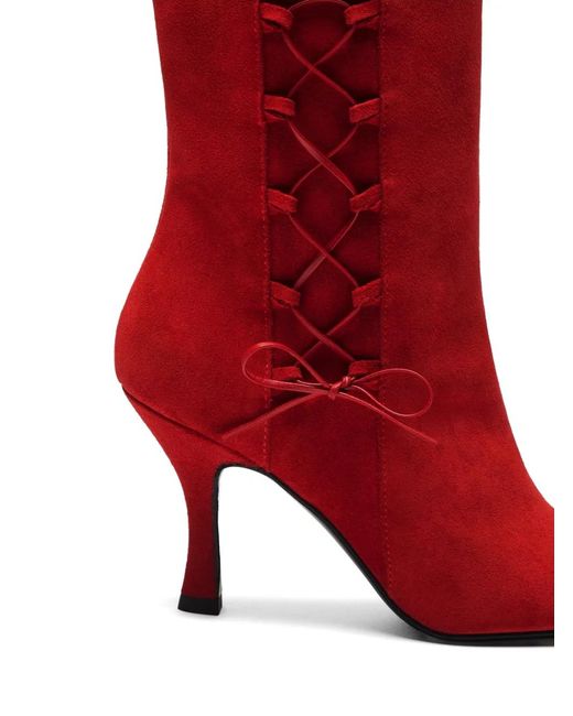 LILI CURIA Red Jacqueline Pull On Lace Up Boots