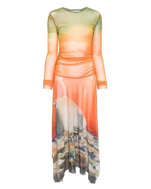 Monse Midi-Jurk Met Print En Mesh Zakdoek Afwerking in het Orange