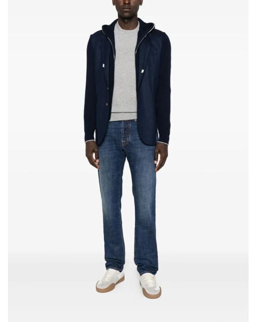 Eleventy Blue Ribbed Hooded Jacket for men