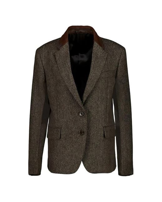 Prada Black Herringbone-Pattern Blazer