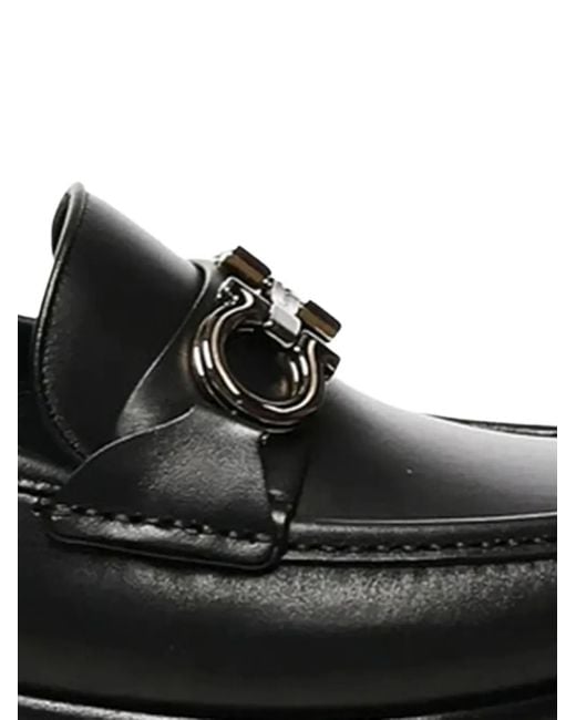 Ferragamo Black Gancini-Detail Leather Loafers for men