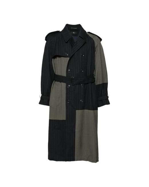 Y's Yohji Yamamoto Black Pinstripe-Pattern Single-Breasted Trench Coat