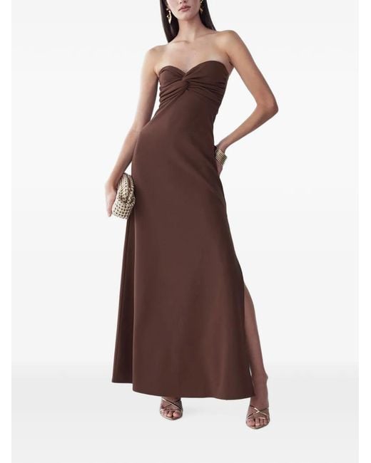 BWLDR Brown Chase Twist-Detail Strapless Maxi Dress