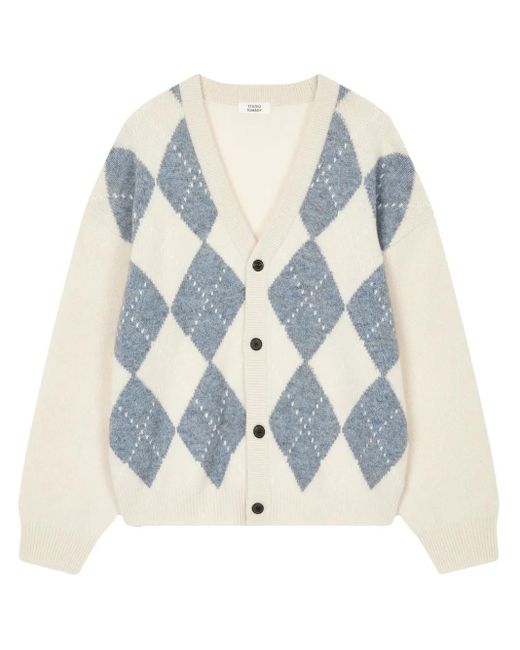 Studio Tomboy X Blue Argyle-Pattern Cardigan