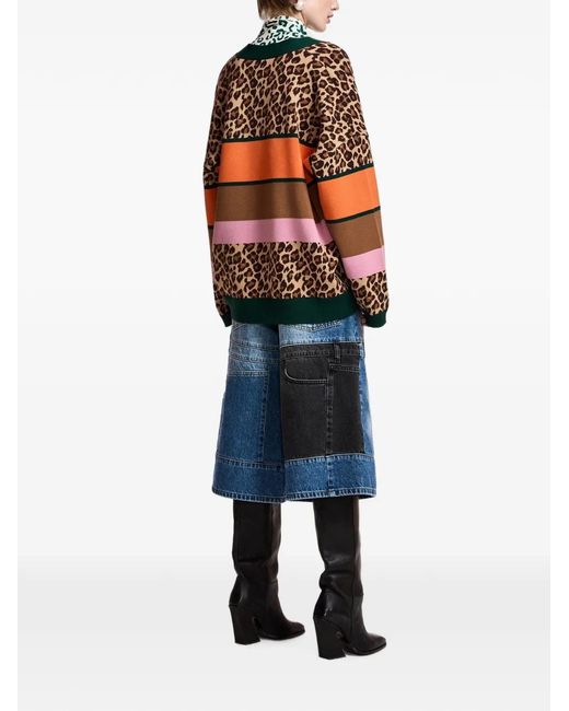 Essentiel Antwerp Brown Leopard-Pattern Print Colour-Block Cardigan