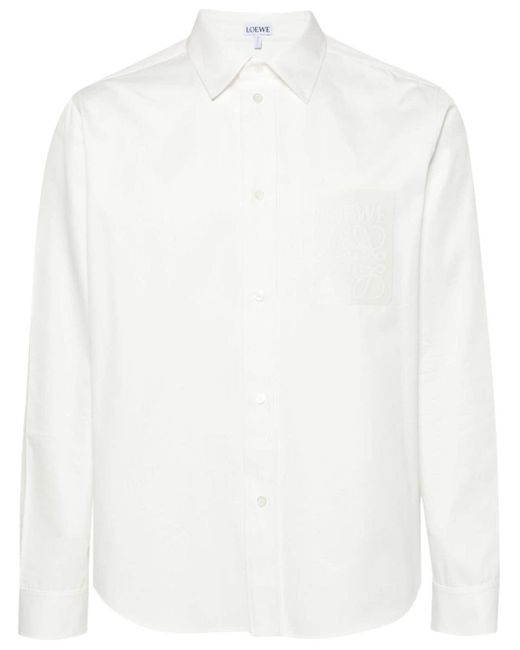 Loewe White Anagram-embroidered Cotton Shirt for men