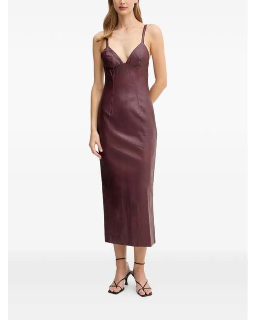 Bardot Red V-Neck Faux-Leather Midi Dress