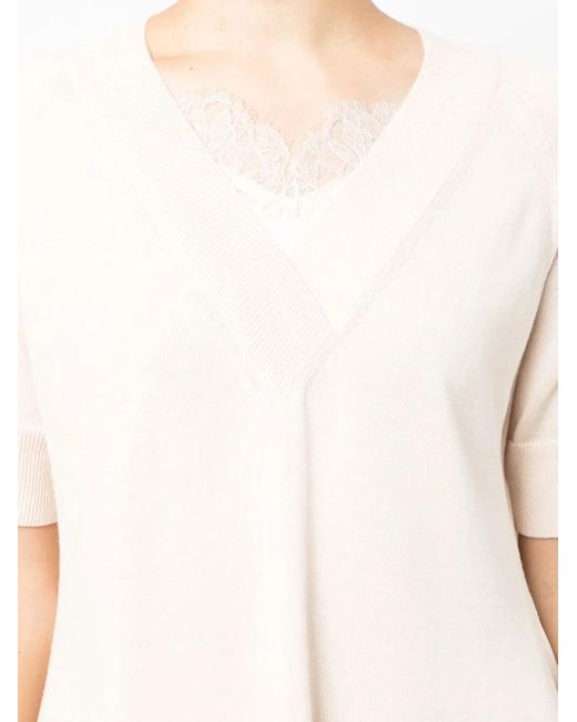 Goen.J Multicolor Lace-Trim V-Neck T-Shirt