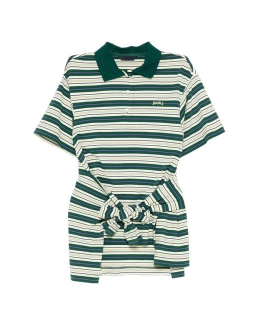 Juun.J Green Striped Polo Top