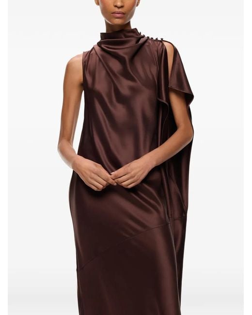 Pinko Brown Long, One-Shoulder Satin Dress