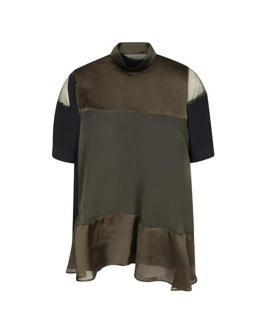 Sacai Green Panelled Ruffled Blouse