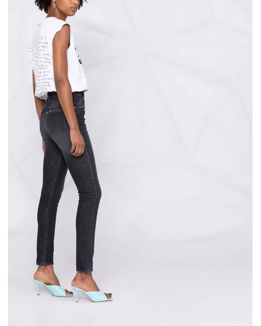 Balmain Blue High-Waisted Button-Detail Denim Jeans