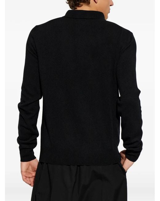 Jil Sander Black Wool Long-Sleeve Polo Shirt for men