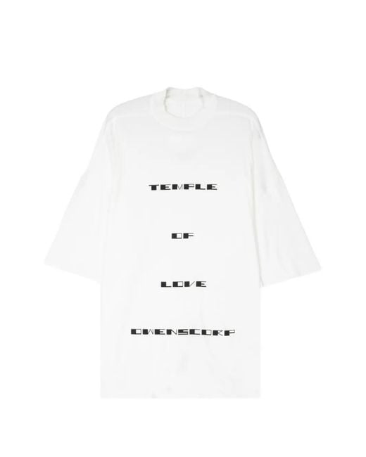 Rick Owens White Crewneck T-Shirt With Front Print for men