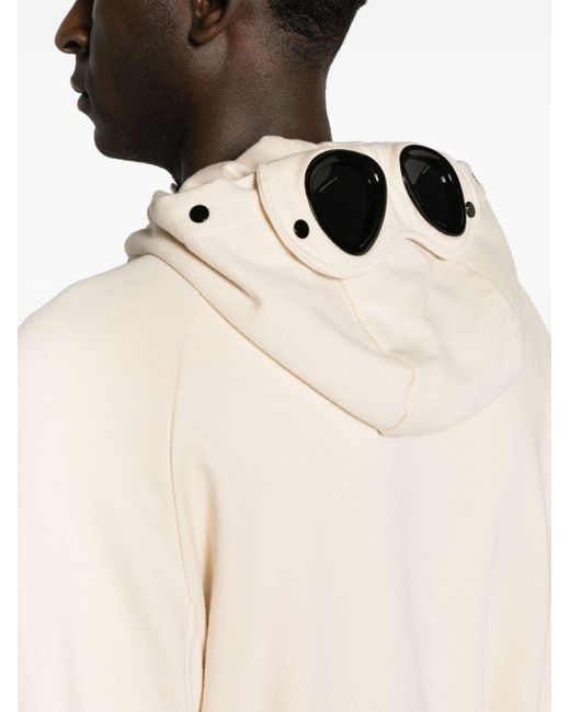 C P Company White Goggles-detail Zip-up Hoodie for men