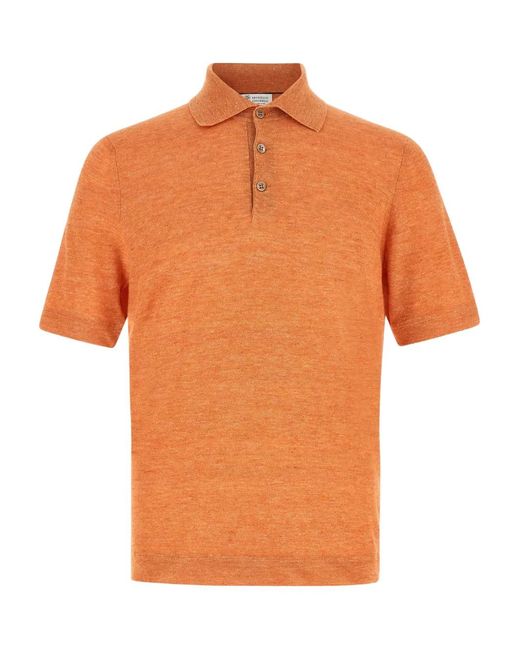 Brunello Cucinelli Orange Linen Cotton Polo Shirt for men