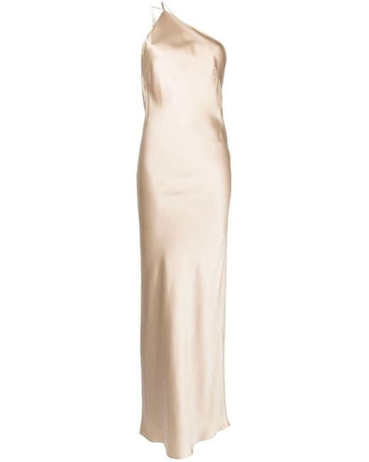 Michelle Mason Natural One-shoulder Bias Silk Gown