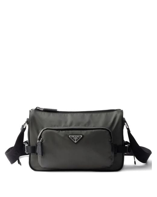 Prada Black Medium Triangle Logo Messenger Bag for men
