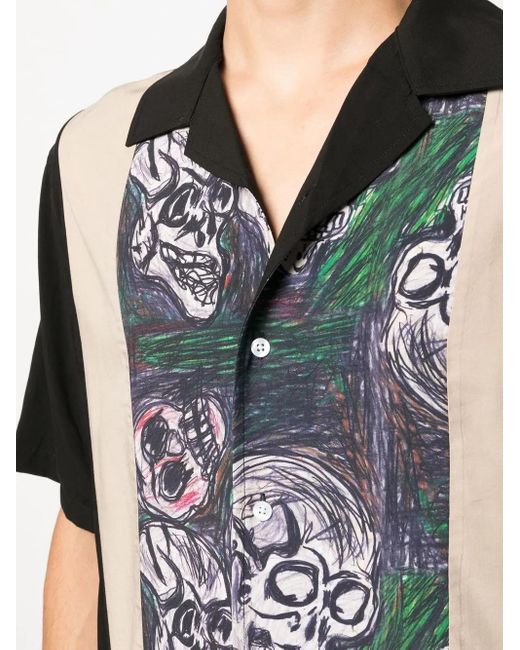 Perks And Mini Black Skull-Print Bowling Shirt for men