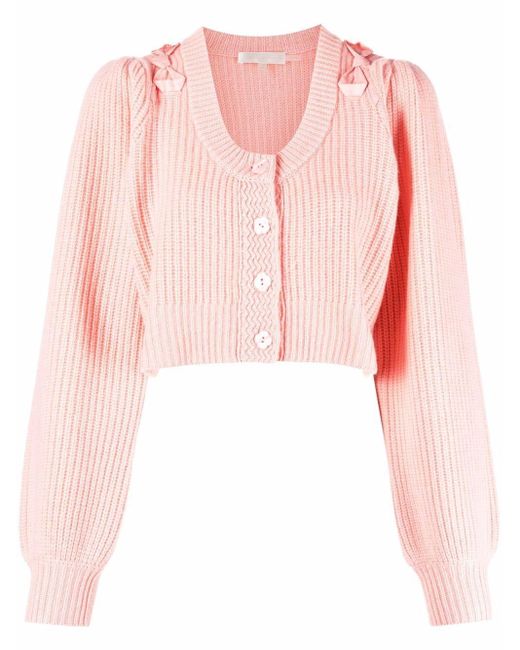 LoveShackFancy Chantria Cropped Tweed Cardigan in Pink | Lyst