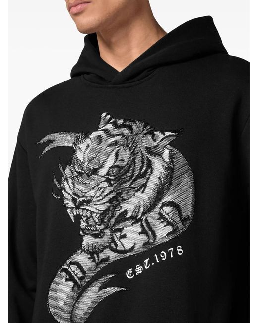 Philipp Plein Black Crystal Tattoo Crystal-Embellished Hoodie for men
