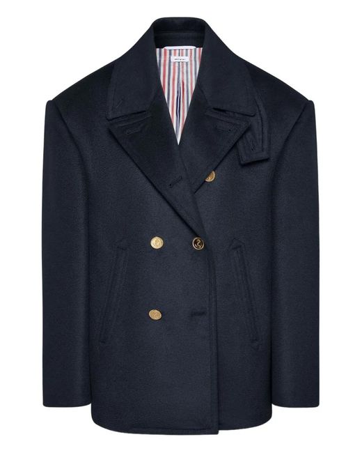 Thom Browne Blue Ziberline-Finish Cashmere Peacoat