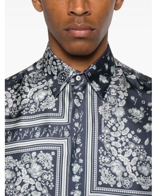 Fendi Blue Ff Linen Shirt for men