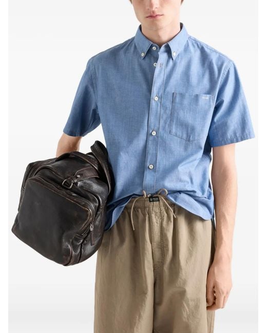 Prada Blue Chambray Short-Sleeve Shirt for men