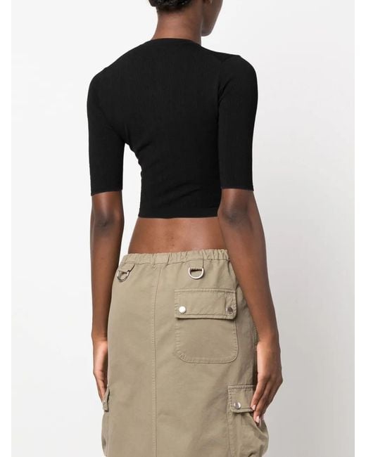 Rabanne Black Monogram-Pattern Crop Top