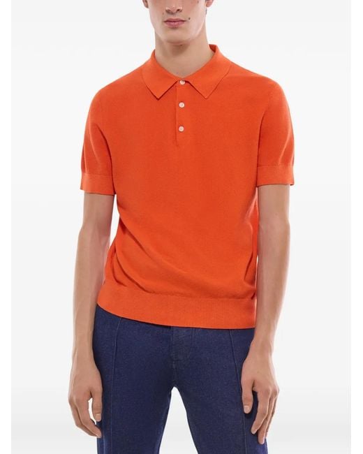 Fursac Orange Button-Up Polo Shirt for men