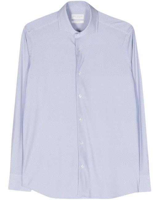 Dell'Oglio Blue Geometric-Pattern Classic-Collar Shirt for men