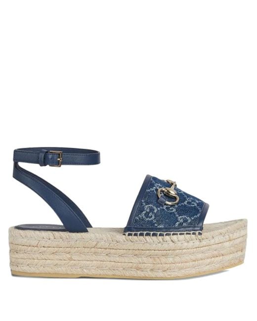 Gucci Blue 45Mm Signature Horsebit Detail Denim Sandals