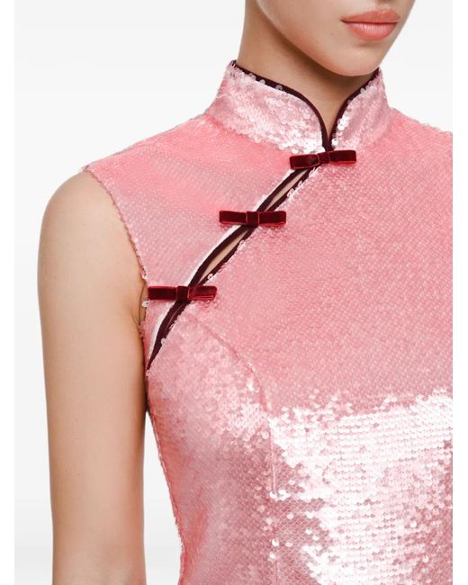 Anouki Pink Sequin-Embellished Bow-Detail Mini Dress
